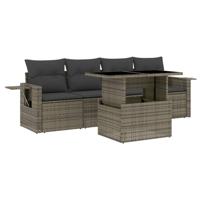 5-delige Loungeset met kussens poly rattan grijs - thumbnail