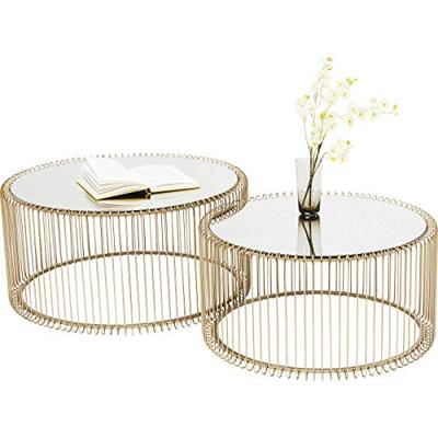 Kare Design Wire Salontafel - Set Van 2 - Messing Met Glas