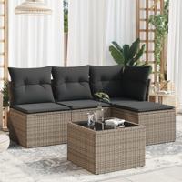 5-delige Loungeset met kussens poly rattan grijs - thumbnail