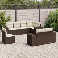 8-delige Loungeset met kussens poly rattan bruin - thumbnail