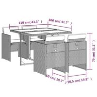 5-delige Tuinset met kussens poly rattan lichtgrijs - thumbnail
