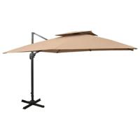 VidaXL Zweefparasol met dubbel dak 300x300 cm taupe - thumbnail