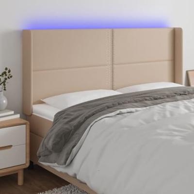 Hoofdbord LED 183x16x118/128 cm kunstleer cappuccinokleurig