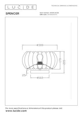 Lucide SPENCER - Tafellamp - Ø 30 cm - 1xE27 - Zwart