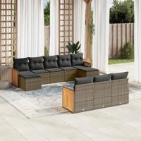 11-delige Loungeset met kussens poly rattan grijs - thumbnail