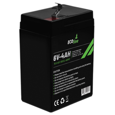 EcoLine - AGM 6V 4AH - 4000mAh VRLA Batterij - 70 x 48 x 100 - Deep Cycle Accu