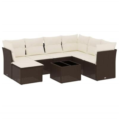 8-delige Loungeset met kussens poly rattan bruin