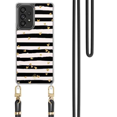 Samsung Galaxy A53 hoesje met zwart koord - Hart streepjes Samsung Galaxy A53 hoesje met zwart koord - Hart streepjes