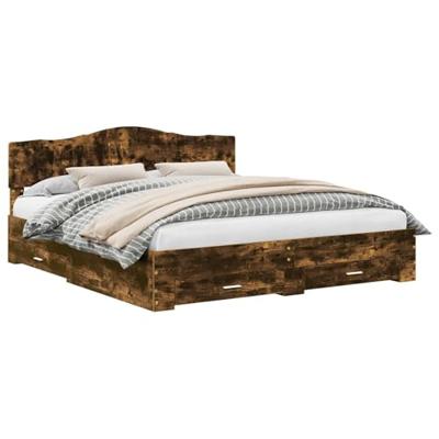 Bedframe met hoofdeinde Gerookt eiken 200 x 200 cm Bewerkt hout