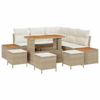 9-delige Tuinbankenset met kussens poly rattan acacia beige - thumbnail