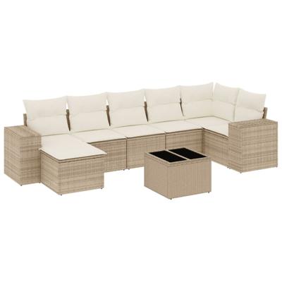 7-delige Loungeset met kussens poly rattan beige
