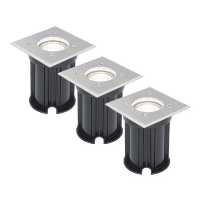 Set van 3 LED Grondspots vierkant buiten - Dimbaar - GU10 - 6500K daglicht wit - 4 Watt 345 Lumen - Oprit - Tuinspot - RVS - IP64 Waterdicht