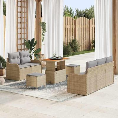 Tuinbankenset met kussen 8 pcs Beige poly rattan