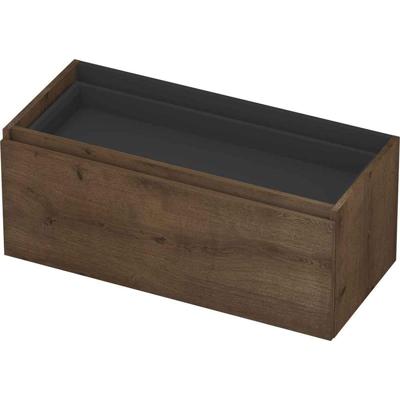 INK - Onderkast 1L met Binnenlade Greeploos Houten Keerlijst Fineer Zonder Sifonuitsparing in Binnenlade - 1000x450x400 Mm - Chocolate Fineer