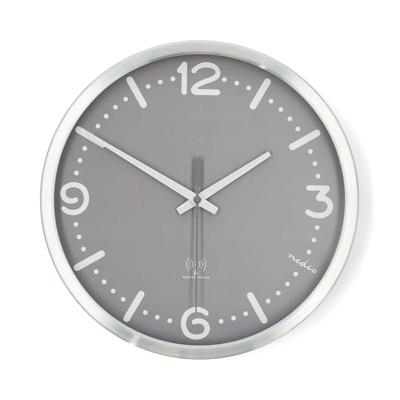 Wandklok | Diameter: 300 mm | Aluminium | Radiogestuurde tijd | Stille beweging | Grijs / Metaal