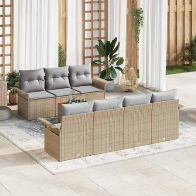 Tuinbankenset met kussen 8 pcs Beige poly rattan