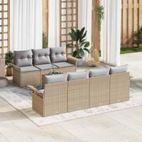 Tuinbankenset met kussen 8 pcs Beige poly rattan - thumbnail