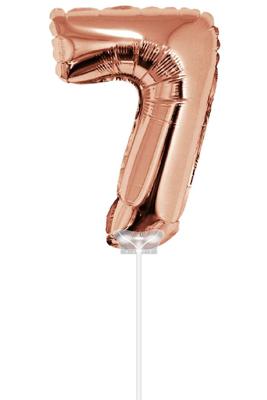Folieballon Cijfer &apos;7&apos; Rose Goud 40cm met stokje