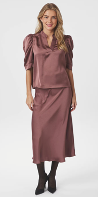 Neo Noir Blouse Roella Heavy Sateen | Dark Rose