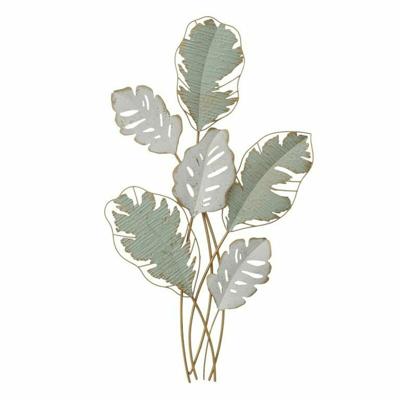 Wanddecoratie DKD Home Decor Metaal Wit Groen Modern Blad van een plant (57 x 5,7 x 103 cm)