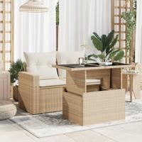 Tuintafel met glazen blad 100x55x73 cm poly rattan beige - thumbnail
