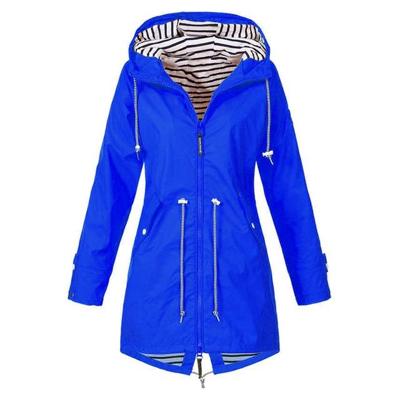 Vrouwen Waterproof Rain Jacket Hooded Regenjas Size:S (Blauw)