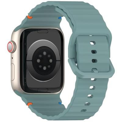 By Qubix - Wave sportband - Dennegroen - Compatible met Apple Watch 44mm / 45mm / 46mm / 49mm - Compatible Apple watch bandjes