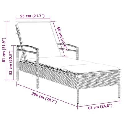 Ligbed met kussen 63x200x81 cm poly rattan zwart - thumbnail