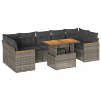 8-delige Loungeset met kussens poly rattan acacia grijs - thumbnail