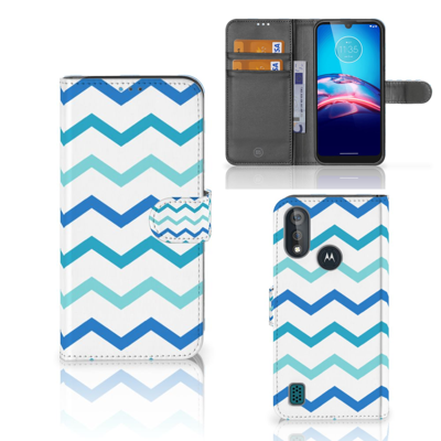 Bookcase Moto E6s Telefoon Hoesje Zigzag Blauw Bookcase Moto E6s Telefoon Hoesje Zigzag Blauw
