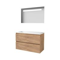 Basic-Line Economic 46 Badkamermeubelset - 100 x 46 cm - Greeploos - 2 Lades - Acryl Wastafel - 1 Kraangat - Spiegel met LED Verlichting - Whisky Oak - thumbnail
