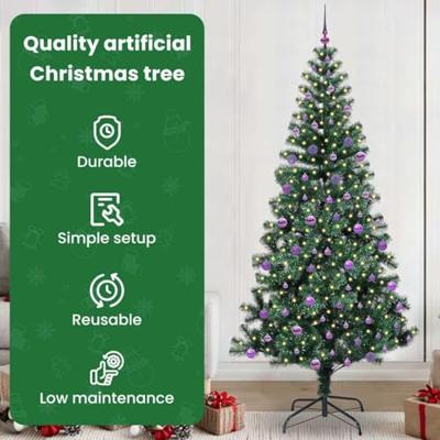 VidaXL Kunstmatig voorverlicht kerstboom groen 240 cm pvc en metaal