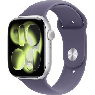 Apple Watch Series 11 GPS - 46 mm - Zilveren aluminium kast - Paarse mist sportband - S/M