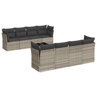 9-delige Loungeset met kussens poly rattan lichtgrijs