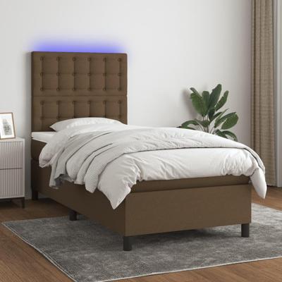 Boxspring met matras en LED stof donkerbruin 100x200 cm