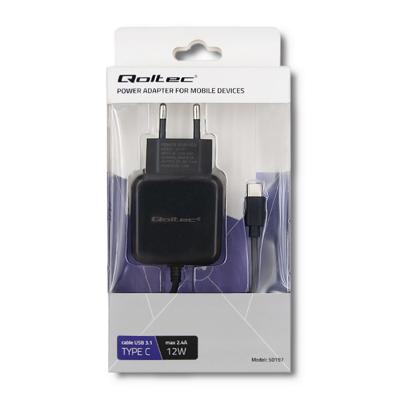 Qoltec 50197 Oplader 12W | 5V | 2.4 | USB type C | Zwart