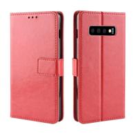 Retro Crazy Horse Texture horizontale flip lederen case voor Galaxy S10 (5G) met houder & kaart slots & foto frame (rood) - thumbnail