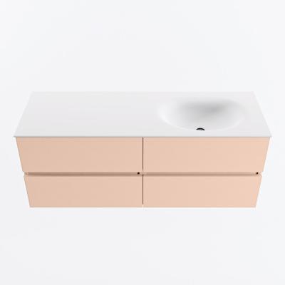 MONDIAZ VICA 130cm badmeubel onderkast Rosee 4 lades. Wastafel MOON rechts zonder kraangat, kleur Talc.