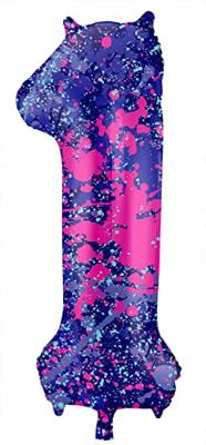 Folieballon Cijfer 1 Paint Splash Neon (86cm)