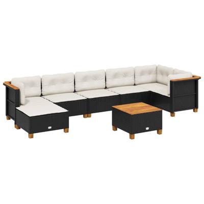 8-delige Loungeset met kussens poly rattan zwart