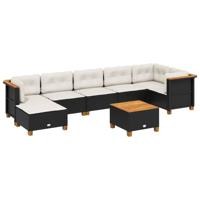 8-delige Loungeset met kussens poly rattan zwart - thumbnail
