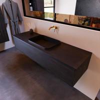 Badkamermeubelset Mondiaz Erin 150 cm met 1 Lade met RIDGE Wastafel Midden Urban Zonder Kraangaten Greeploos Mat Dark Brown - thumbnail