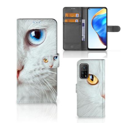 Xiaomi Mi 10T Pro | Mi 10T | Telefoonhoesje | Met pasjeshouder | Witte Kat Xiaomi Mi 10T Pro | Mi 10T | Telefoonhoesje | Met pasjeshouder | Witte Kat
