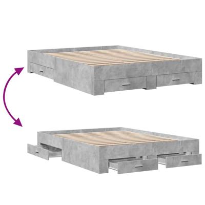 Bedframe met lades bewerkt hout betongrijs 160x200 cm