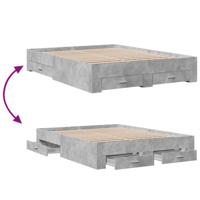 Bedframe met lades bewerkt hout betongrijs 160x200 cm - thumbnail
