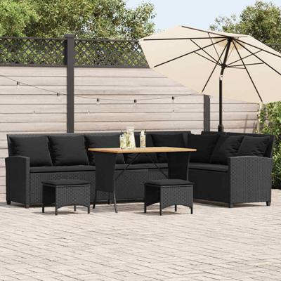 4-delige Tuinbankstel met kussens L-vormig poly rattan zwart