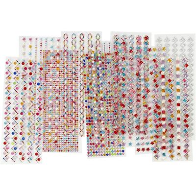 Creativ Company Strasstenen, d 2-10 mm, vel 27x9 cm, inhoud kan variëren , 12 div vellen/ 1 doos