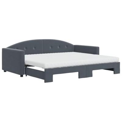Slaapbank onderschuifbed matrassen 90x190cm fluweel donkergrijs