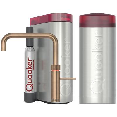 Quooker Fusion Square Keukenkraan Set - Kokend Warm- en Koud Water - Messing Patina - Inclusief COMBI+ Reservoir & CUBE - Direct Gekoeld Bruisend Water