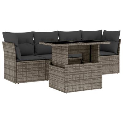 5-delige Loungeset met kussens poly rattan grijs - thumbnail